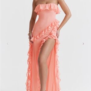 House of CB Strapless Coral Ruffle Dress SARINA  NWT